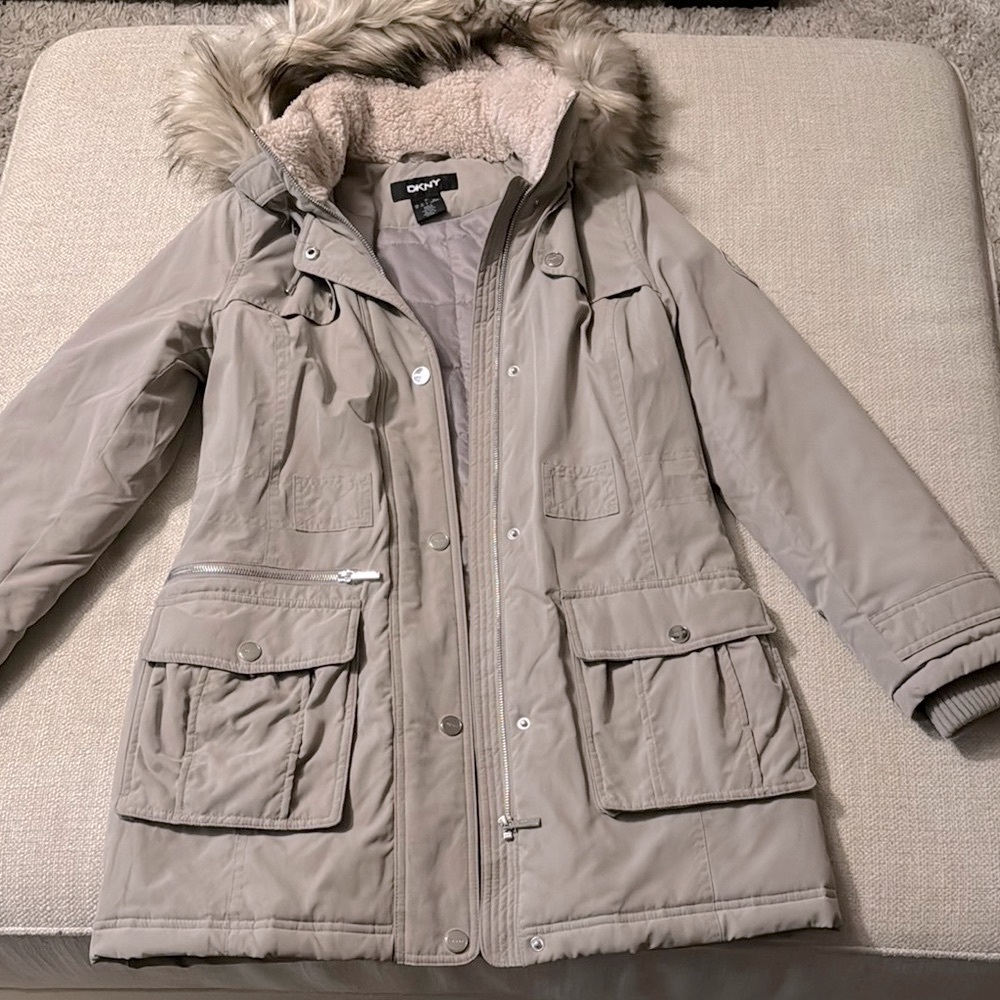 DKNY Tan Utility Jacket with detachable Hood